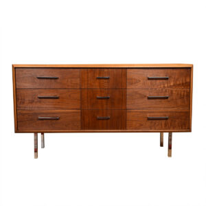 Mid Century Walnut Dresser / Storage Chest w/ Chrome Legs & Pulls