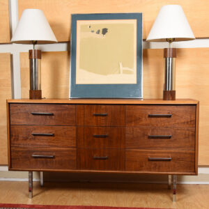 Mid Century Walnut Dresser / Storage Chest w/ Chrome Legs & Pulls