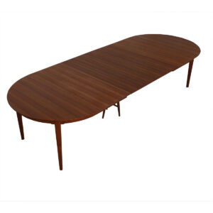 Super Expanding Round to Oval Danish Teak Table w/ 4 Leaves!