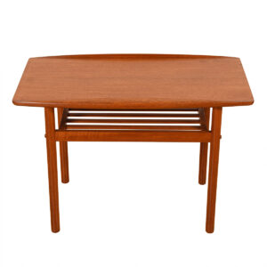 Teak End / Accent Table with Raised Lip Top + Slatted Shelf
