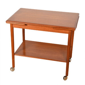 Expanding Danish Teak Rolling Bar / Serving Cart with Leaves