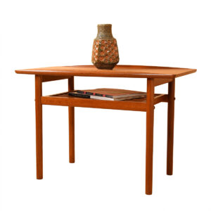 Teak End / Accent Table with Raised Lip Top + Slatted Shelf