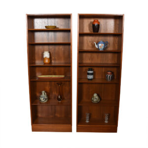 Pair of Tall Teak Bookcases w/ Adjustable Shelves
