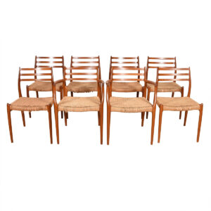 Set of 8 Teak Dining Chairs 2 Arm (Model #62) + 6 Side (Model #78) by Niels Møller