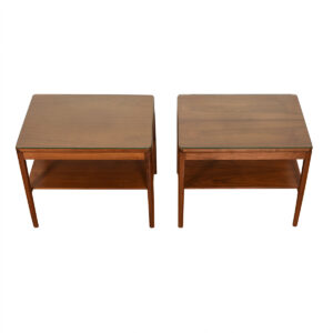 Pair of Mid Century Walnut End / Accent Tables w/ Glass Tops