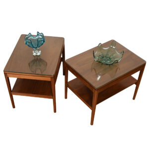 Pair of Mid Century Walnut End / Accent Tables w/ Glass Tops