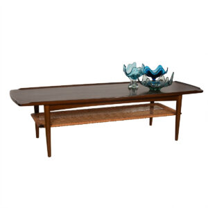 Walnut Danish Modern Coffee Table w/ Cane Shelf