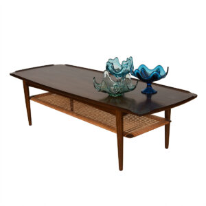 Walnut Danish Modern Coffee Table w/ Cane Shelf