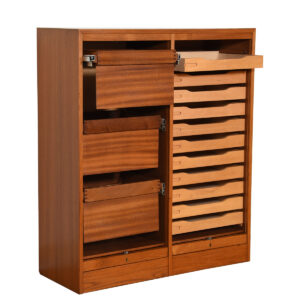 Danish Teak Locking Double Tambour Door File Cabinet / Organizer