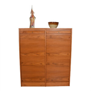 Danish Teak Locking Double Tambour Door File Cabinet / Organizer