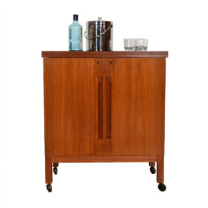 Danish Modern Teak Locking Expanding Bar / Storage Cart