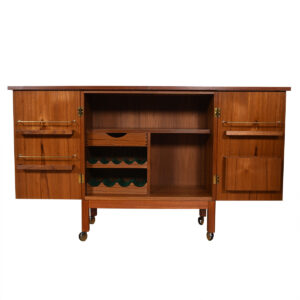 Danish Modern Teak Locking Expanding Bar / Storage Cart