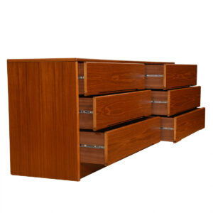 Danish Modern Teak 6-Drawer Long Dresser w/ Deep Drawers