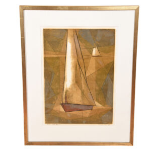 Striking Japanese Abstract Painting of Sailboats