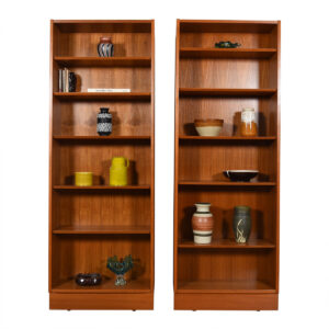 Pair of Tall Teak Adjustable Shelves Bookcases