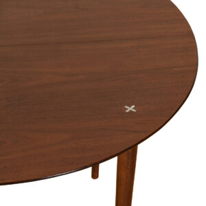 Mid Century Walnut Round Expanding Dining Table by American of Martinsville