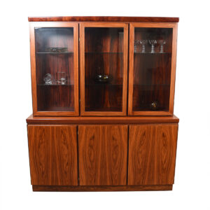 Lighted 2 Piece Danish Modern Rosewood Display Cabinet / Storage