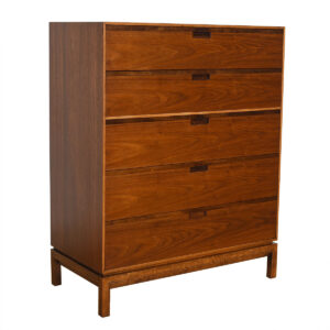 Thin-Edged Mid Century Walnut Tall 5-Drawer Dresser