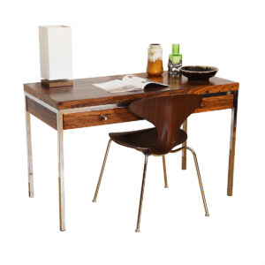 Petite Rosewood & Chrome Writing Desk w/ Drawers