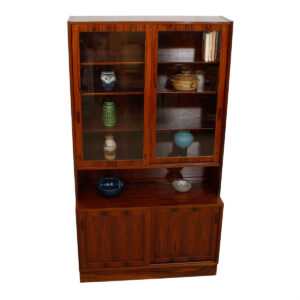 Condo Sized (42.5″) Danish Rosewood Display Cabinet / Bookcase
