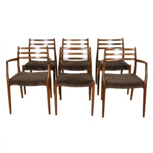 Set of 6 Niels Møller Upholstered Dining Chairs 2 Arm (Model #62) + 4 Side (Model #78)