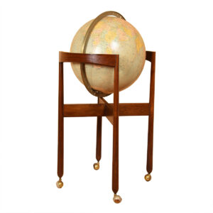 Vintage Walnut Lighted Standing Globe on Casters