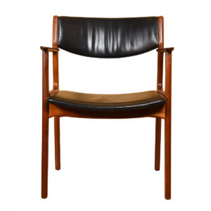Single Leather Danish Modern Teak Dining / Accent Arm Chair