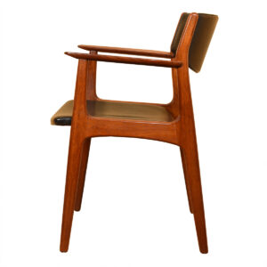Single Leather Danish Modern Teak Dining / Accent Arm Chair
