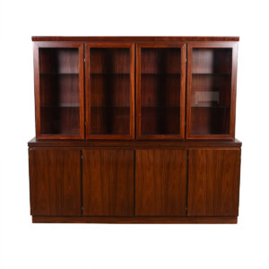 Lighted 2 Piece Danish Rosewood 4-Bay Display Cabinet / Storage