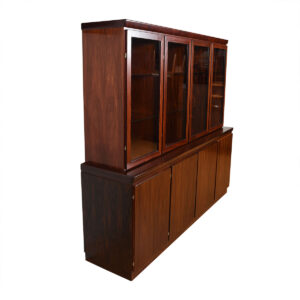 Lighted 2 Piece Danish Rosewood 4-Bay Display Cabinet / Storage
