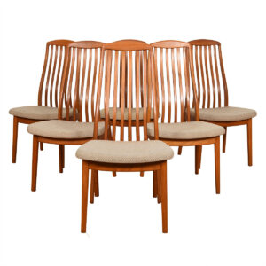Set of 6 Teak Danish Modern Curved Slatted-Back Dining Chairs