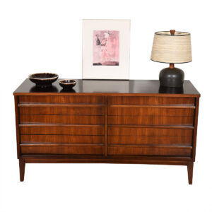 56″ Curved-Front Mid Century Walnut Low Dresser