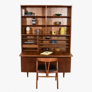 Danish Modern Teak 2-Piece Secretary / Locking Door Storage Cabinet