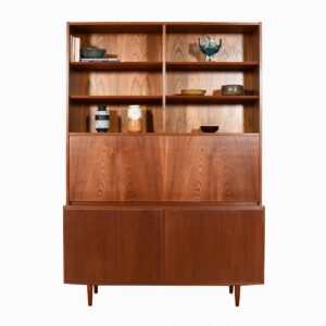 Danish Modern Teak 2-Piece Secretary / Locking Door Storage Cabinet