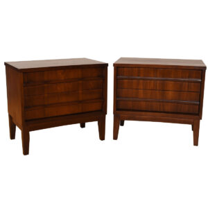 Pair Mid Century Walnut 2-Drawer Nightstands