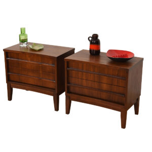 Pair Mid Century Walnut 2-Drawer Nightstands