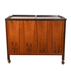 Danish Rosewood Rolling Bar | Expanding Storage Serving Cart