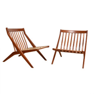 Pair of Dux Swedish Modern ‘Scissor’ Lounge Chairs in Teak
