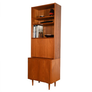 Studio-Sized 28″ Locking Cabinet + Secretary Bookcase Top in Danish Teak