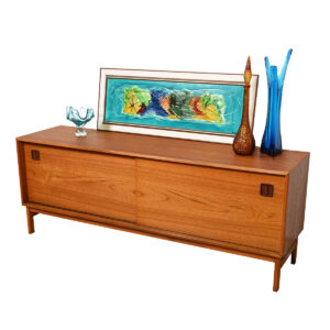 Vintage Teak Low Sliding Door Cabinet / Sideboard