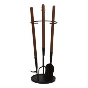 Mid Century Walnut-Handled Iron Fireplace Tools