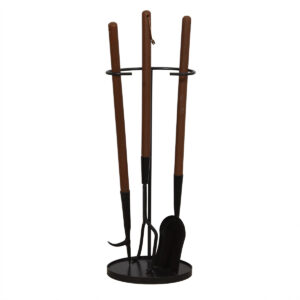 Mid Century Walnut-Handled Iron Fireplace Tools