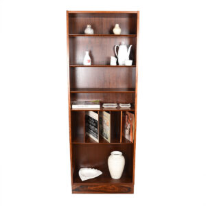 Danish Rosewood Compact 28″ Bookcase w/ Adjustable Shelves & Dividers