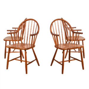 Set of 4 Danish Teak Vintage Spindle Back Dining Arm Chairs