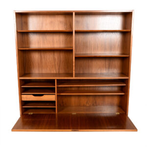 Danish Walnut Drop-Down Adjustable Bookcase / Display Cabinet / Secretary Top