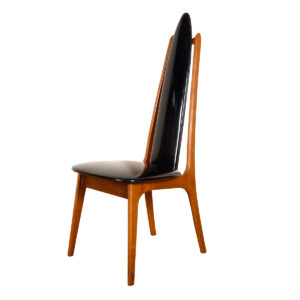 Mid Century Walnut + Black Upholstered ‘Throne’ Style Tallback Chair