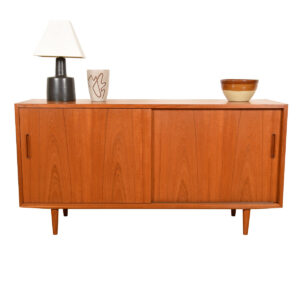 Condo Sized Danish Teak Sliding Door Media Credenza