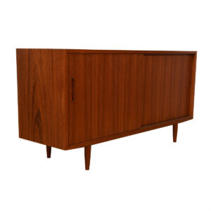 Danish Teak Compact Sliding Door Sideboard / Credenza
