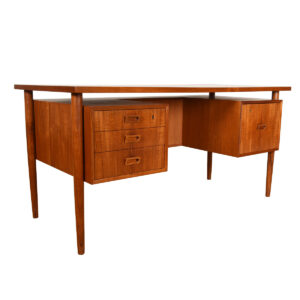 Danish Modern Teak Floating Desk w/ Bookcase Front