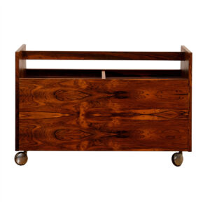 Danish Modern Rosewood Double-Column Rolling Magazine Cart